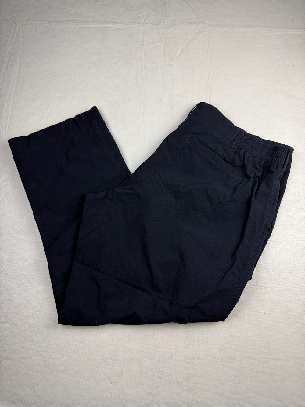 Women's Black Ankle Cropped Flat Front Side Elastic Waist Hiking Pants Size L